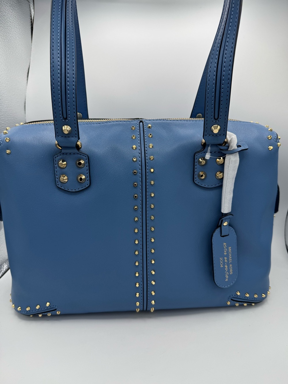 Michael Kors Astor Re-edition 2004 French Blue Leather Tote with Gold Stud
